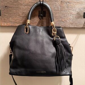 Vince Camuto Elva Black Pebble Small Leather Satchel Bag With Crossbody Strap